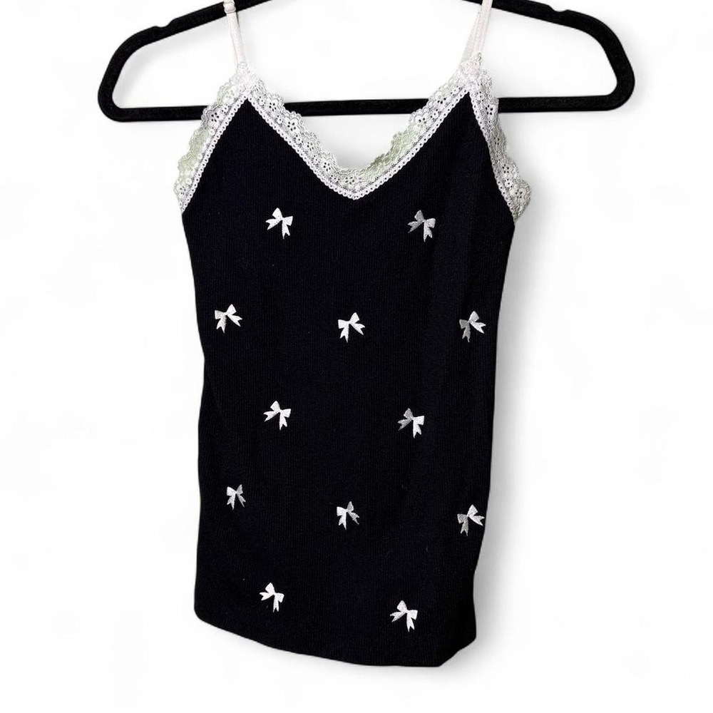 Pink Dot Black size S black lace cami top with white bows